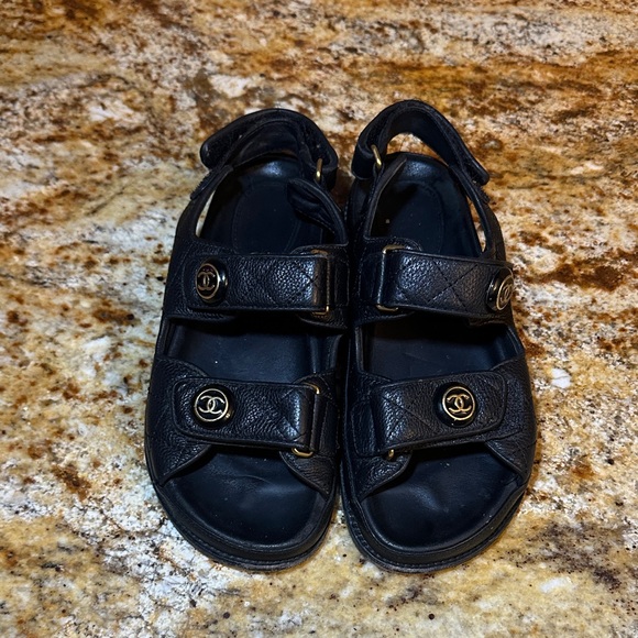CHANEL Shoes - CHANEL Black Leather Dad Sandals